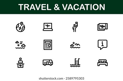 Vacation and Travel Icon Collection. High-Quality Icons for Trip Planning, Exploration, and Travel Experiences