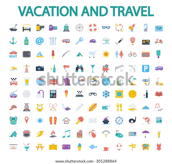 Vacation and\
travel icons set. Flat vector related icon set for web and mobile\
applications. It can be used as - logo, pictogram, icon,\
infographic element. Vector Illustration.\
