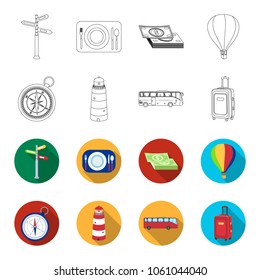 Vacation, travel, lighthouse, compass .Rest and travel set collection icons in outline,flet style vector symbol stock illustration web.
