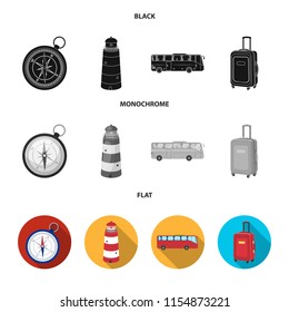 Vacation, travel, lighthouse, compass .Rest and travel set collection icons in black, flat, monochrome style vector symbol stock illustration web.