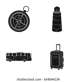 Vacation, travel, lighthouse, compass .Rest and travel set collection icons in black style vector symbol stock illustration web.