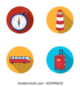 Vacation, travel, lighthouse, compass .Rest and travel set collection icons in flat style vector symbol stock illustration web.