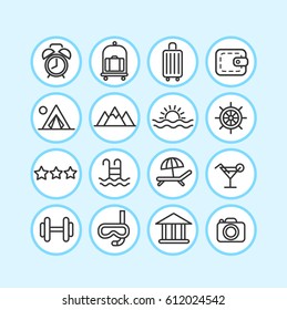 Vacation and travel. Line icon set.