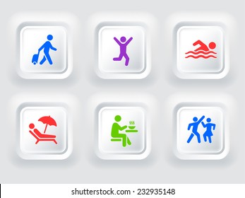 Vacation Travel on White Bevel Square Button