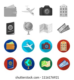 Vacation, travel, passport, globe .Rest and travel set collection icons in monochrome,flat style vector symbol stock illustration web.