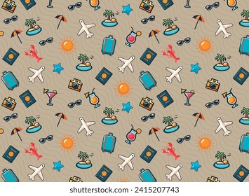 vacation travel pattern, for backgrounds, fabrics with travel themes, with travel icons