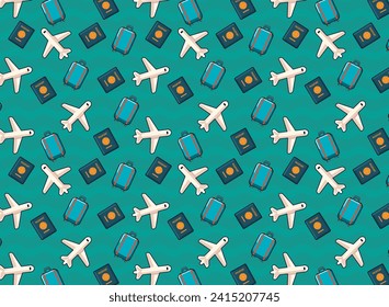 vacation travel pattern, for backgrounds, fabrics with travel themes, with travel icons