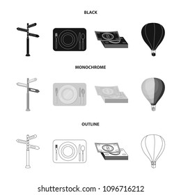 Vacation, travel, pointer, way, navigation .Rest and travel set collection icons in black,monochrome,outline style vector symbol stock illustration web.