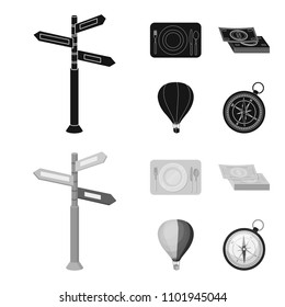 Vacation, travel, pointer, way, navigation .Rest and travel set collection icons in black,monochrome style vector symbol stock illustration web.