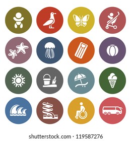 Vacation, Travel & Recreation, icons set - Retro color version