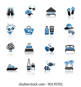 Vacation, Travel & Recreation, icons set. Tourism, Sport with reflection.