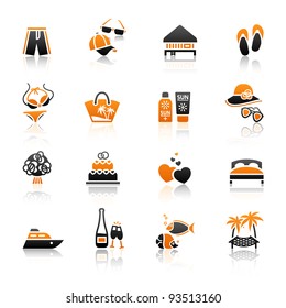 Vacation, Travel & Recreation, icons set. Tourism, Sport with reflection.