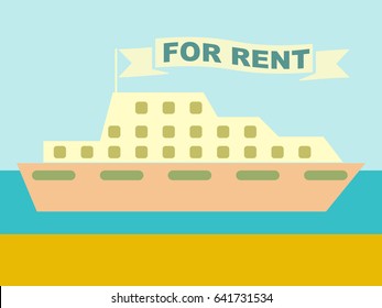 Vacation and travel. Sea boat for rent. Vector illustration. 