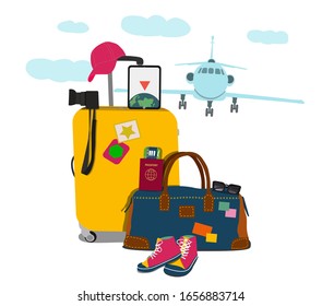 dolphin lighthouse Travel clipart yacht ticket Vector vacation graphic Digital images Suitcase airplane