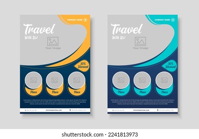 Vacation travel tour agency flyer template design layout. Summer and holiday traveling business advertisement a4 brochure flyer or poster vector template design.