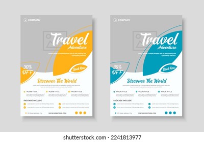 Vacation travel tour agency flyer template design layout. Summer and holiday traveling business advertisement a4 brochure flyer or poster vector template design.