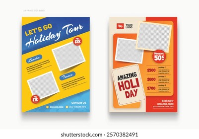 Vacation Travel tour flyer template design. Summer beach holiday promotion poster. Traveling flyer. Holiday and tour advertising poster bundle