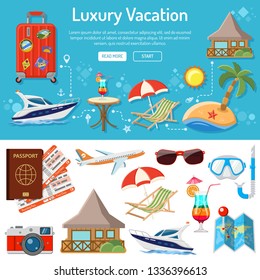 Vacation, travel and Tourism infographics with Flat Icons like Boat, Island, Cocktail and suitcase. isolated vector illustration