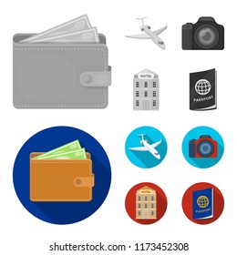 Vacation, travel, wallet, money .Rest and travel set collection icons in monochrome,flat style vector symbol stock illustration web.