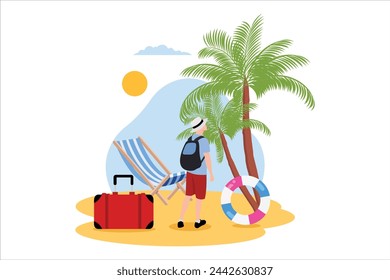 Vacation Traveler Flat Design Illustration