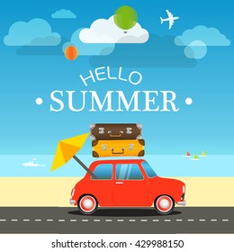 Vacation traveling concept. Flat design illustration