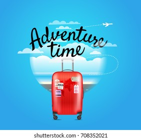 Vacation travelling composition. Adventure time concept with lettering logo