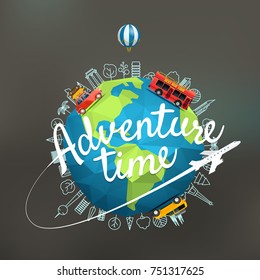 Vacation travelling composition with the Earth. Adventure time concept