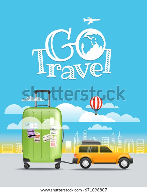 Vacation travelling concept. Car with
baggage. Go travel
illustration