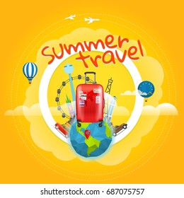 Urlaubsreisekonzept mit Handtasche. Vektorgrafik