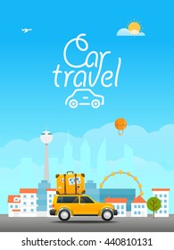 Vacation travelling concept. Vector travel illustration with the car. Car travel 
concept