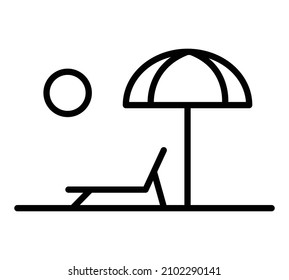 Vacation trip icon. Beach chair pictogram for web. Line stroke. Isolated on white background. Vector eps10. Relax adventure concept