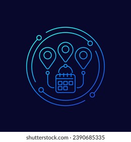 vacation or trip planning icon with a calendar, linear design