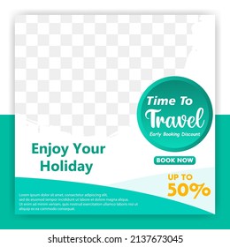 
Vacation trip, summer trip or beach trip social media post or web banner template design. Tourism business marketing flyer or poster on abstract digital background.
