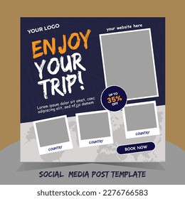 Vacation or Trip or Travel Social Media Post Template. Fully Editable. 