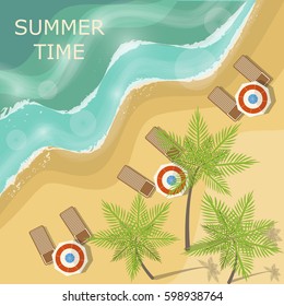 Vacation in tropical countries. Summer beach landscape. Top view vector illustration eps 10.