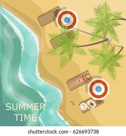 Vacation in tropical countries. Summer beach landscape. Top view vector illustration eps 10.