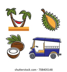 Vacation in tropical country themed isolated illustrations set