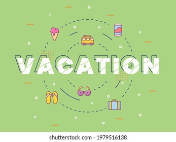 vacation typography calligraphy lettering around summer icon with outline style