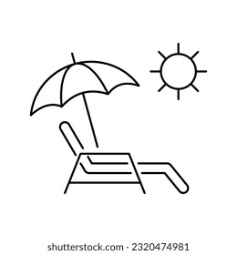 Vacation, Umbrella and sun lounger icon, summer and parasol, beach bed sign,b isolated on white background. 