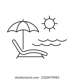 Vacation, Umbrella and sun lounger icon, summer and parasol, beach bed sign,b isolated on white background. 