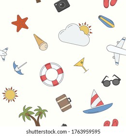 Vacation - Vector color background (seamless pattern) of travel, holiday day for graphic design