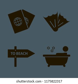 vacation vector icons set. with beach direction, flippers, passports and person in bath in set