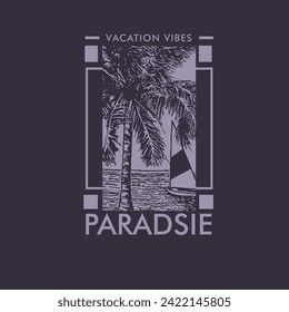 Vacation vibes Paradise summer retro beach palm tree poster design