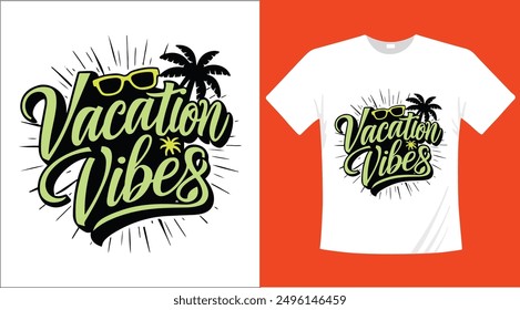 Diseño de camiseta de tipografía de vibraciones de vacaciones