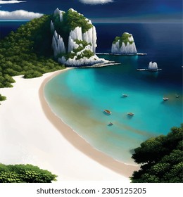 vacation view of modern ocean beach island wallpaper
