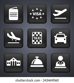 Vacation and Water Sports on Black Square Buttons