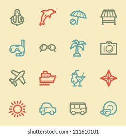 Conjunto de iconos web de vacaciones 1, color retro