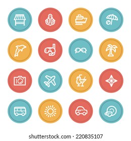 Vacation web icon set 1, color circle buttons