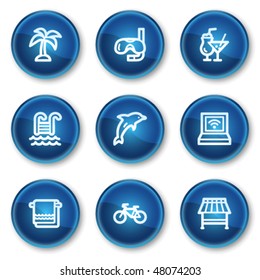 Iconos web de vacaciones, botones de círculo azul