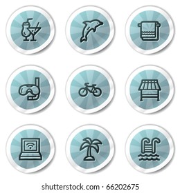 Vacation web icons, blue shine stickers series